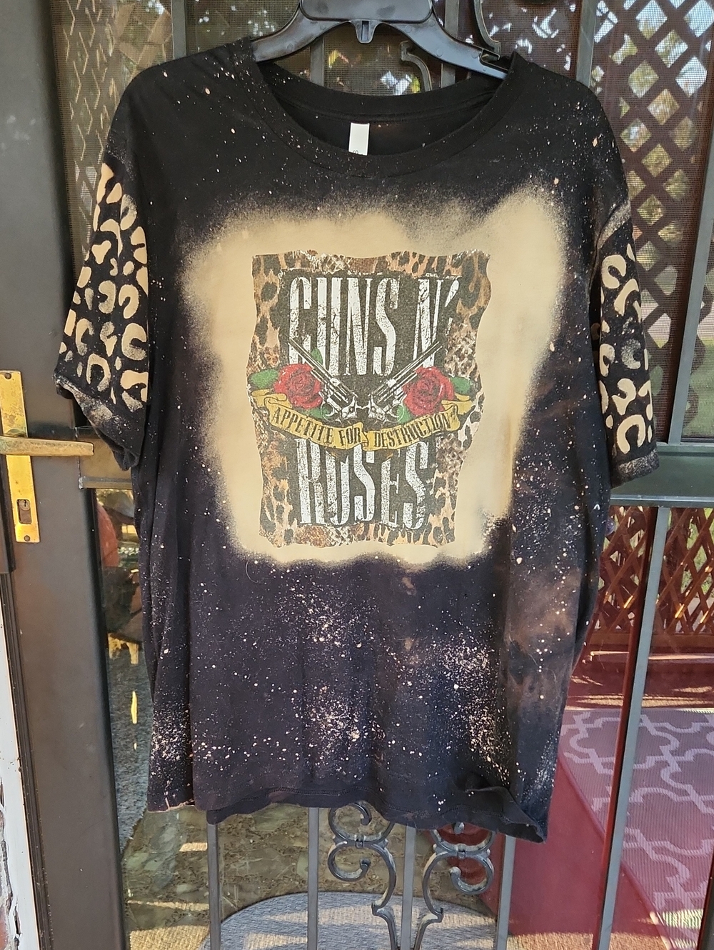 Bella Canvas Black Tee with Beige Bleach and Leopard Accents
